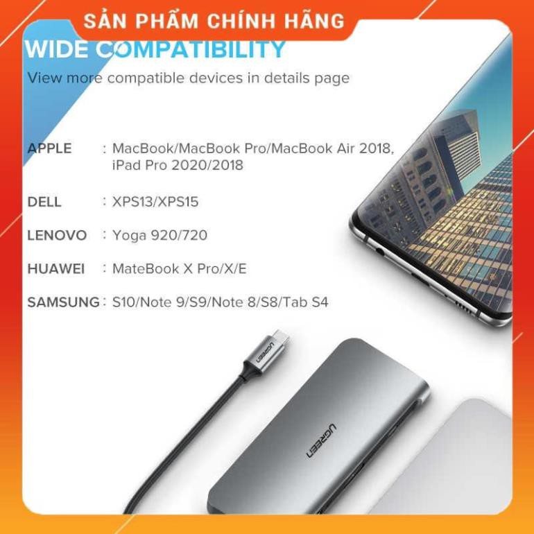 [CHÍNH HÃNG] Hub USB Type C tích hợp HDMI, VGA, 3.5mm, LAN, USB, Đọc Thẻ, Sạc USB C PD Ugreen 80133 bảo hành 18 tháng