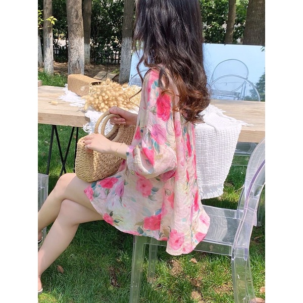 Áo Sơ Mi Hoa Vintage Tay Lỡ