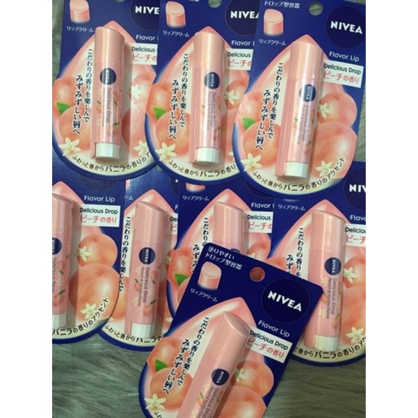 Son Dưỡng Mềm Môi Nivea Trái Cây Peach &amp; Vanilla Flavar 3.5gr Nội Địa Nhật