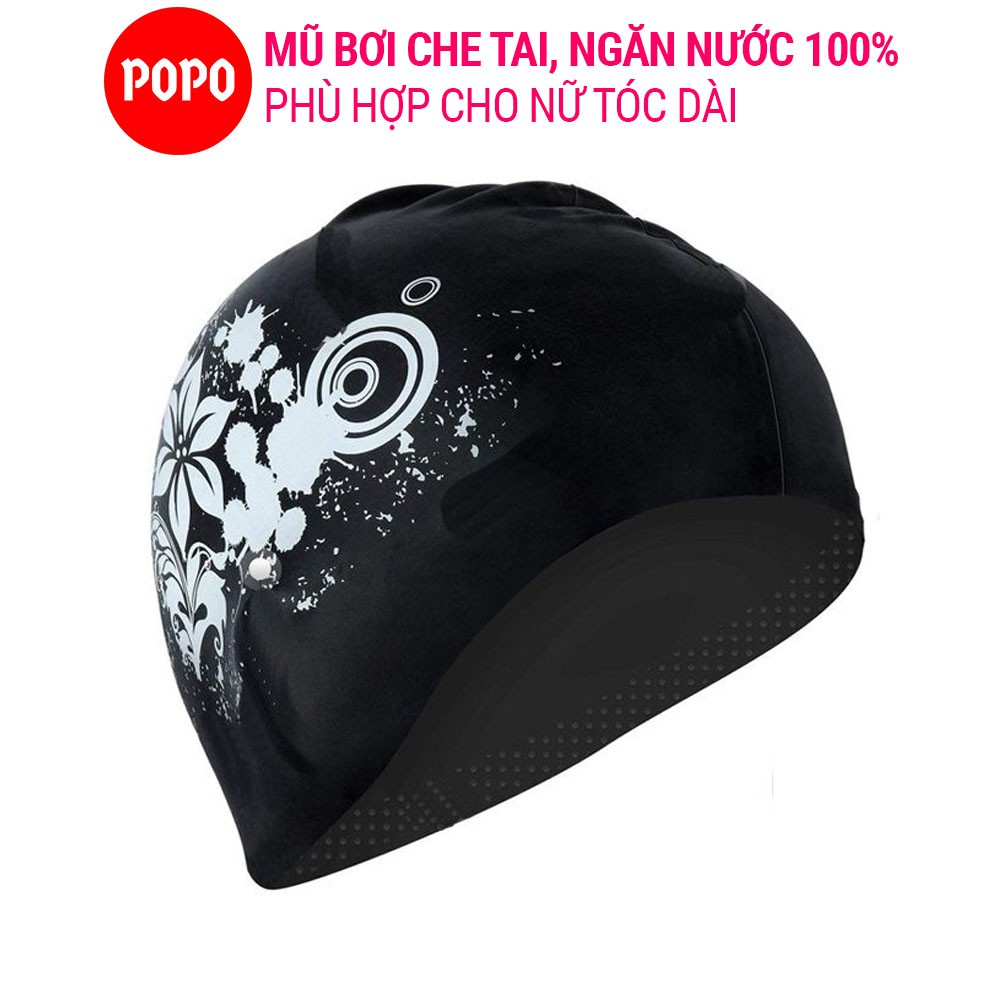 Mũ bơi cho nữ POPO CA35 chất liệu silicone bảo vệ tóc an toàn cho người lớn, trẻ em cho bé trên 6 tuổi