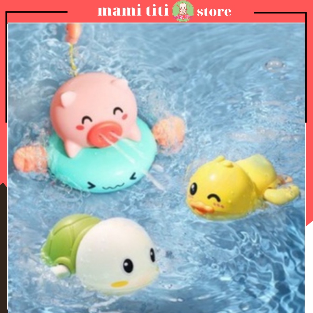Đồ chơi nhà tắm cho bé, dạng THÚ BƠI BÒ, HEO PHUN NƯỚC CHÈO THUYỀN THẢ BỒN TẮM CHO BÉ