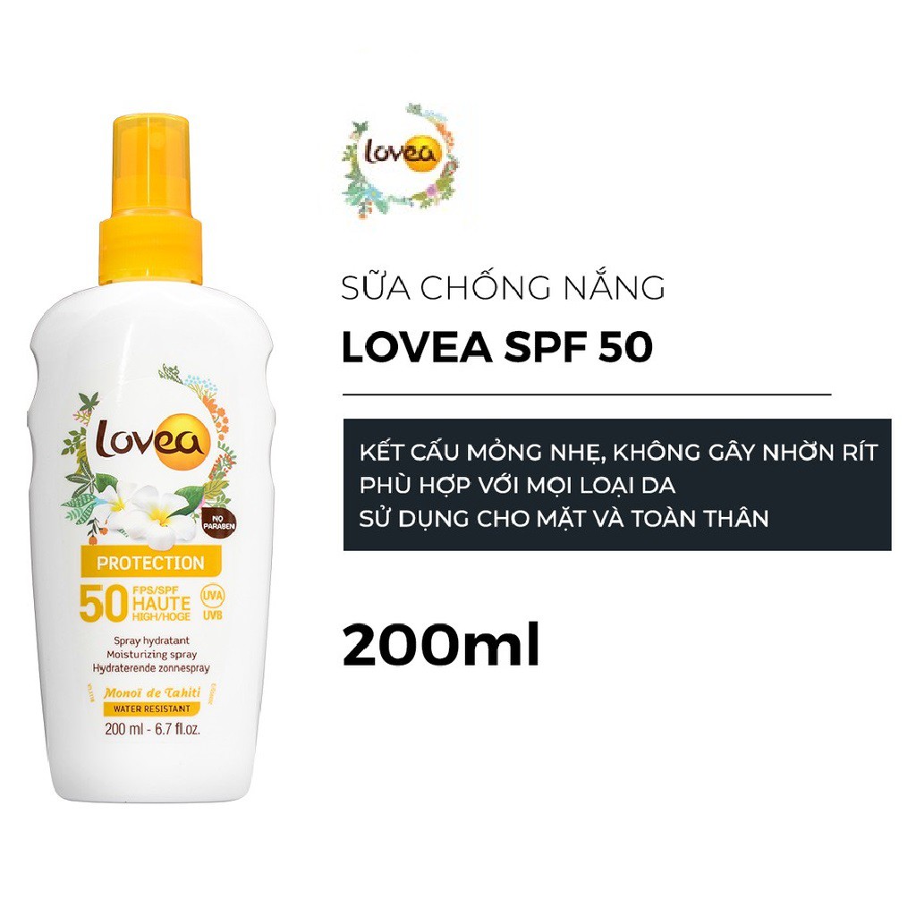 [Mã COSGLORIAT4 -8% đơn 250K] Sữa Chống Nắng Lovea SPF50 200ml