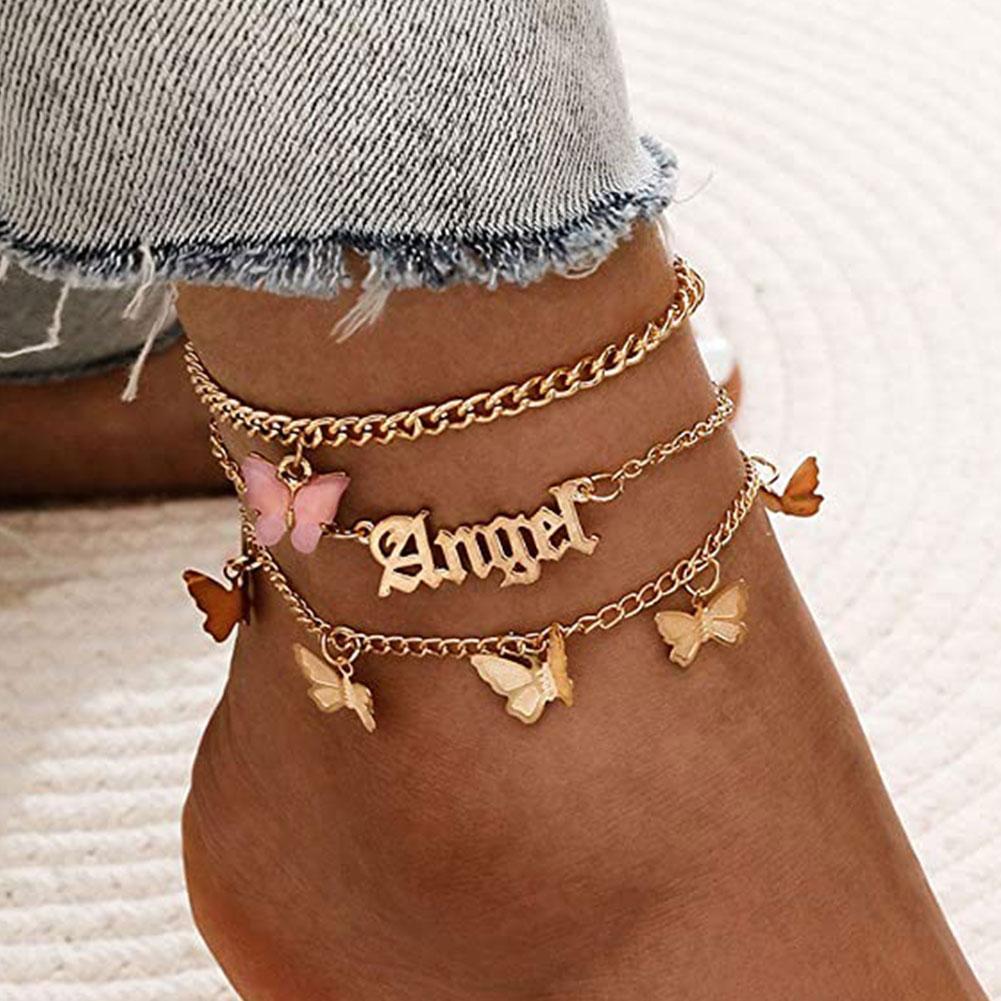 Set 3 Lắc Chân Nhiều Lớp Họa Tiết Bướm / Chữ Thời Trang Mùa Hè Cho Nữ | BigBuy360 - bigbuy360.vn