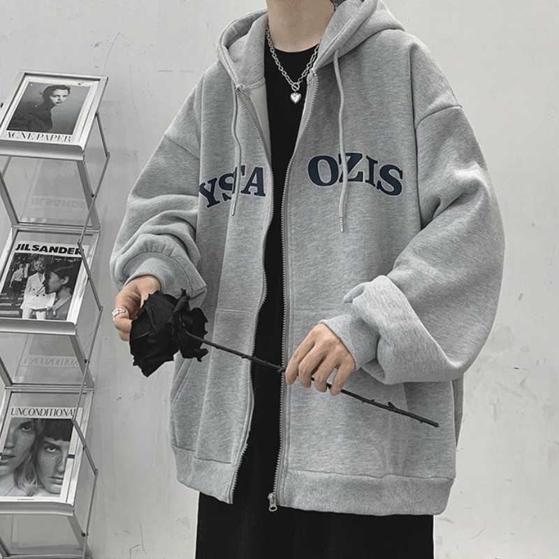 Áo khoác nỉ bông Hoodie Zip chữ SIZO ngược form rộng unisex nam nữ