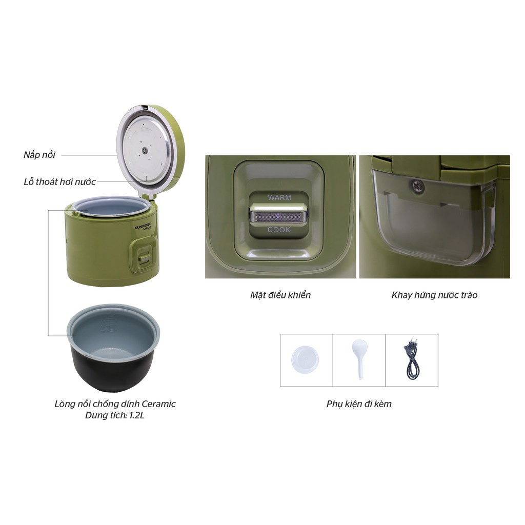 Nồi cơm điện 1.2L SUNHOUSE MAMA SHD8265G lòng nồi dày | BigBuy360 - bigbuy360.vn