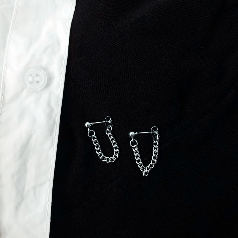Khuyên tai chuỗi dây xích bằng thép không gỉ phong cách hip hop thời trang cho nữ