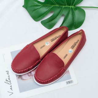 Giày bệt moca - Giày lười da bò thật 100% K499 cao cấp Kaleea VNXK ( màu Đỏ )