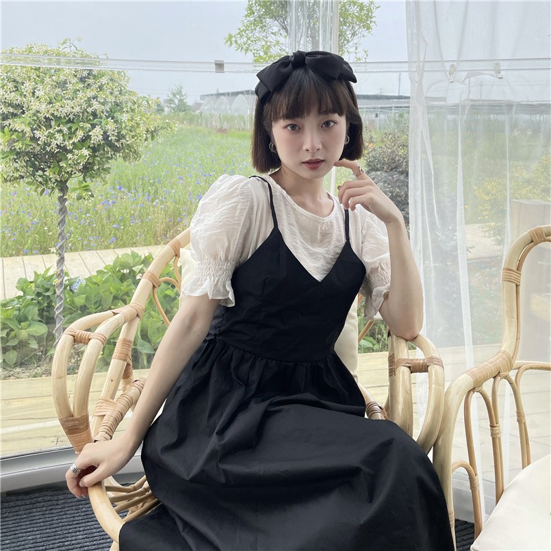 ORDER Váy tiểu thư cổ điển tay phồng thắt nơ dáng dài ulzzang retro (2 màu)