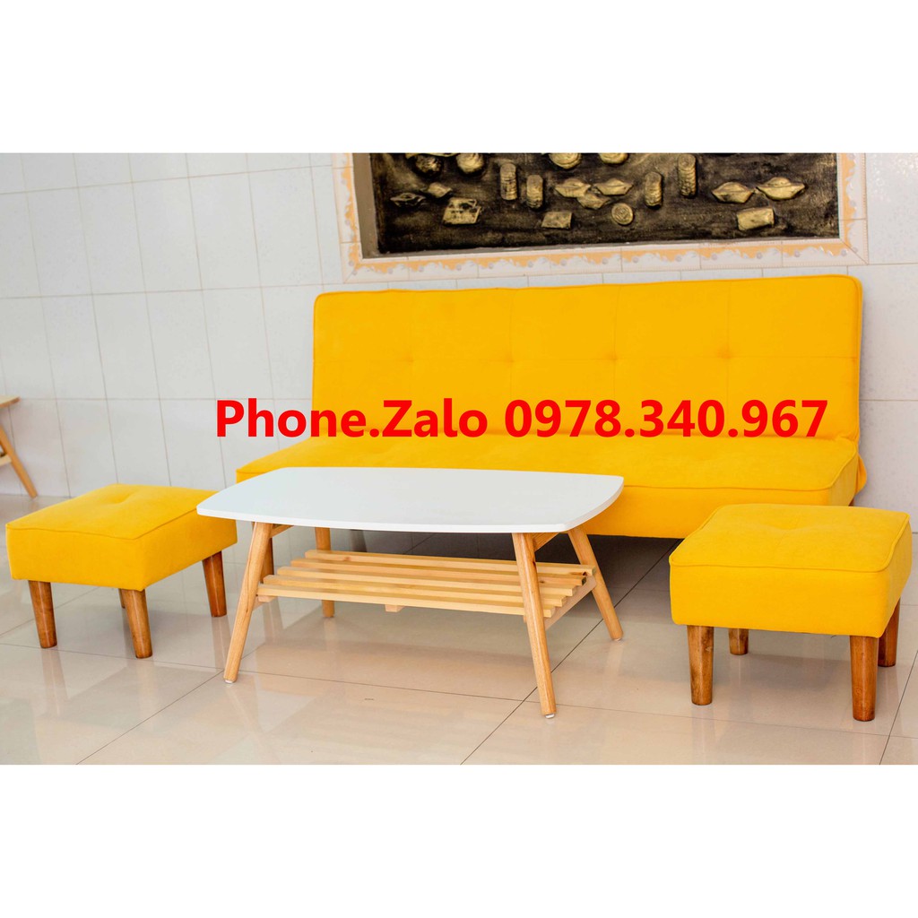 Ghế sofa bed đa năng bật ra thành giường kích thước 1m7x90 kèm 2 đôn vuông và bàn chữ nhật có gối ôm MY HOME 02