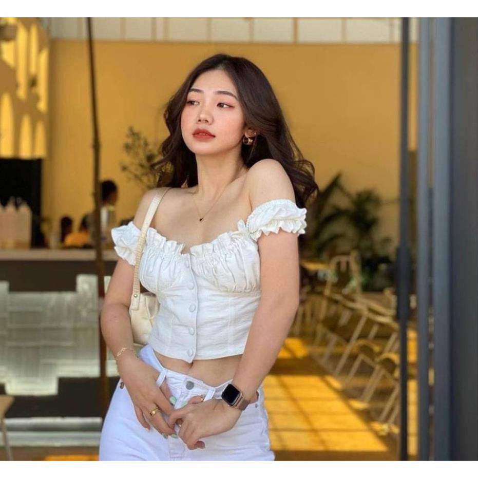 C3 Áo Croptop Nhún Ngực Nút Bọc AMO