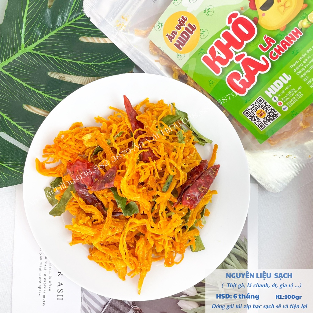 Khô gà lá chanh HiDu 100gr loại cay vừa hàng xuất khẩu