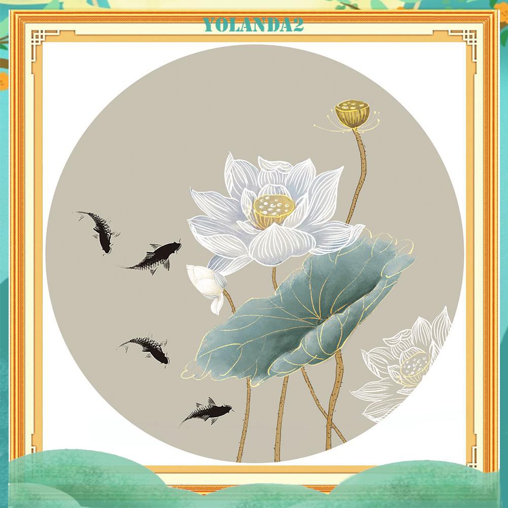 Bộ dụng cụ làm tranh thêu chữ thập họa tiết lá sen và cá 11CT