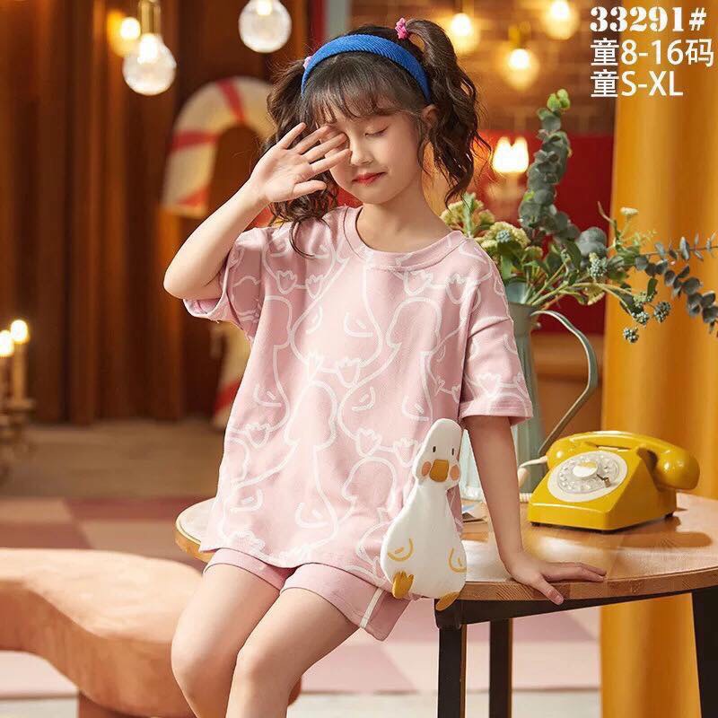 33291 Bộ hồng Vịt cộc Mẹ và bé cao cấp mặc nhà vừa dễ thương lại mềm mại dễ chịu