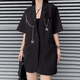Áo blazer đen phối xích oversized tay dài và ngắn Ulzzang (ảnh thật)