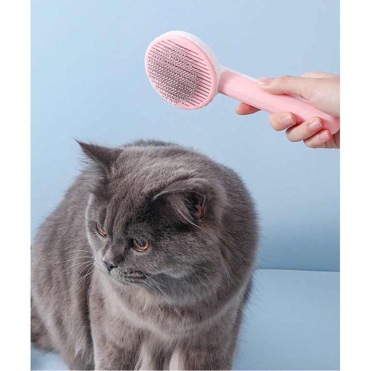 lược tròn chải lông rụng có nút bấm cho thỏ, chó, mèo