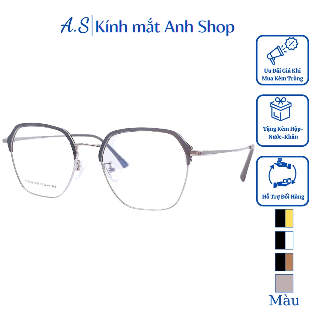 Kính giả cận thời trang hình vuông to chất liệu kim loại thanh mảnh ôm sát mặt 20038