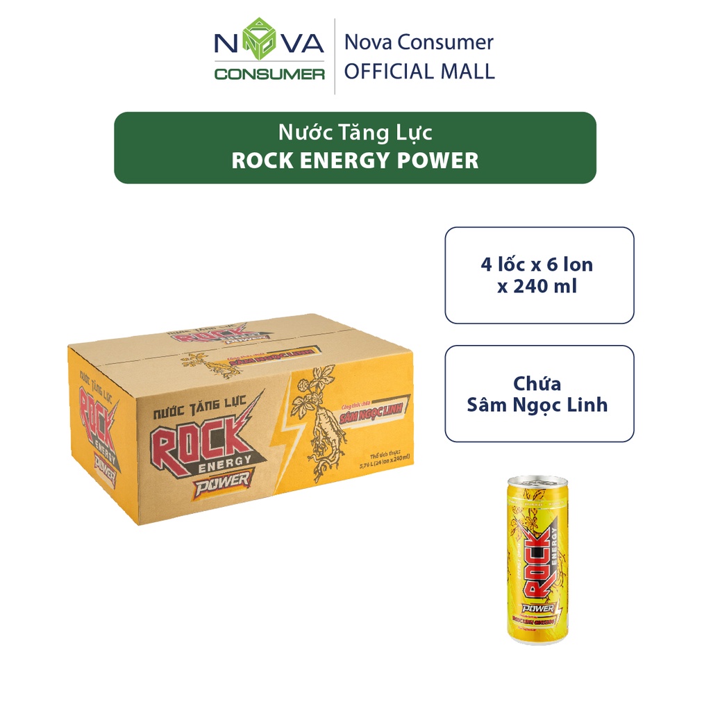 [Thùng 24 lon] Nước tăng lực Rock Energy Power chứa Sâm Ngọc Linh (240ml x 24 lon)