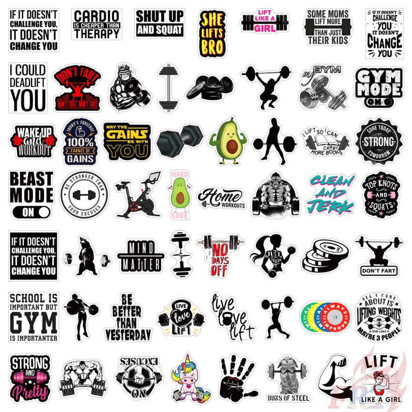 Bộ 100 Cái ❉ Sticker Dán Trang Trí Tập GYM Độc Đáo Sáng Tạo ❉ Sticker Dán Tường Chống Thấm Nước Họa Tiết Doodle Hợp Thời Trang
