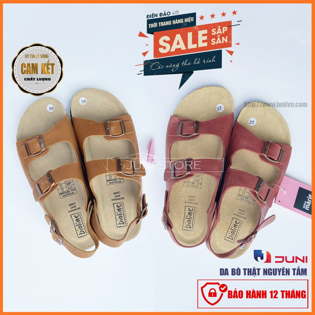 [PHIÊN BẢN MỚI] J02-Dép sandal da bò quai ngang Unisex - Da bò nguyên tấm - Đế trấu - Juni Store
