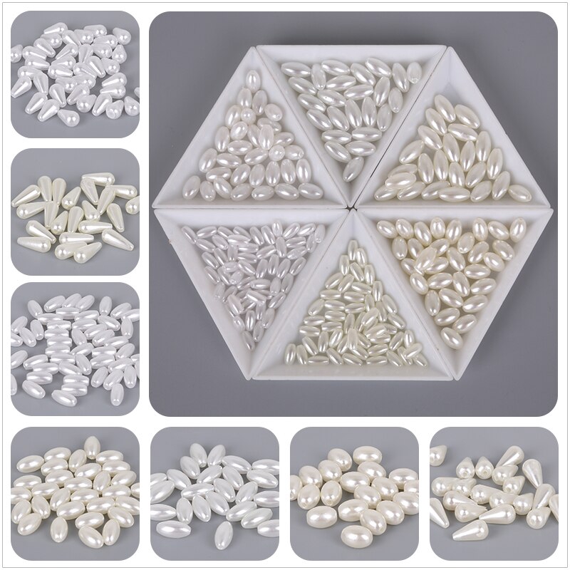 Hạt ngọc trai giả ABS hình bầu dục màu trắng ngà để làm trang sức