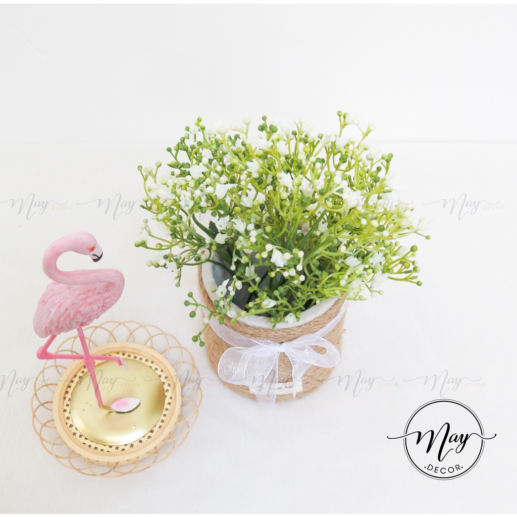 Hoa baby cao cấp kèm lọ cói trang trí