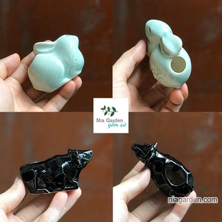 Hủ tăm gốm sứ nhật hình thỏ, trâu - gs5