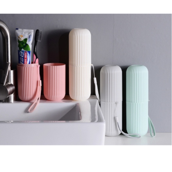 Hũ Hộp Đựng Bàn Chải Và Kem Đánh Răng Kiểu TRÒN CÓ VÂN S8 (Kiêm 2 Cốc) - Khi Đi Du Lịch, Công Tác