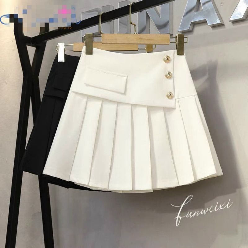 Chân váy xếp phối 3 cúc dáng chữ a lưng cao phong cách tennis xòe kiểu xếp li
