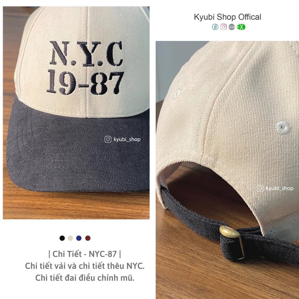 Nón mũ lưỡi trai NYC - Nón kết lưỡi trai thêu chũ KYUBI phong cách Retro hàn quốc