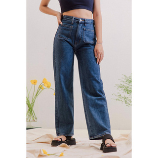 LIBÉ - Quần jeans 2 túi đắp màu navy