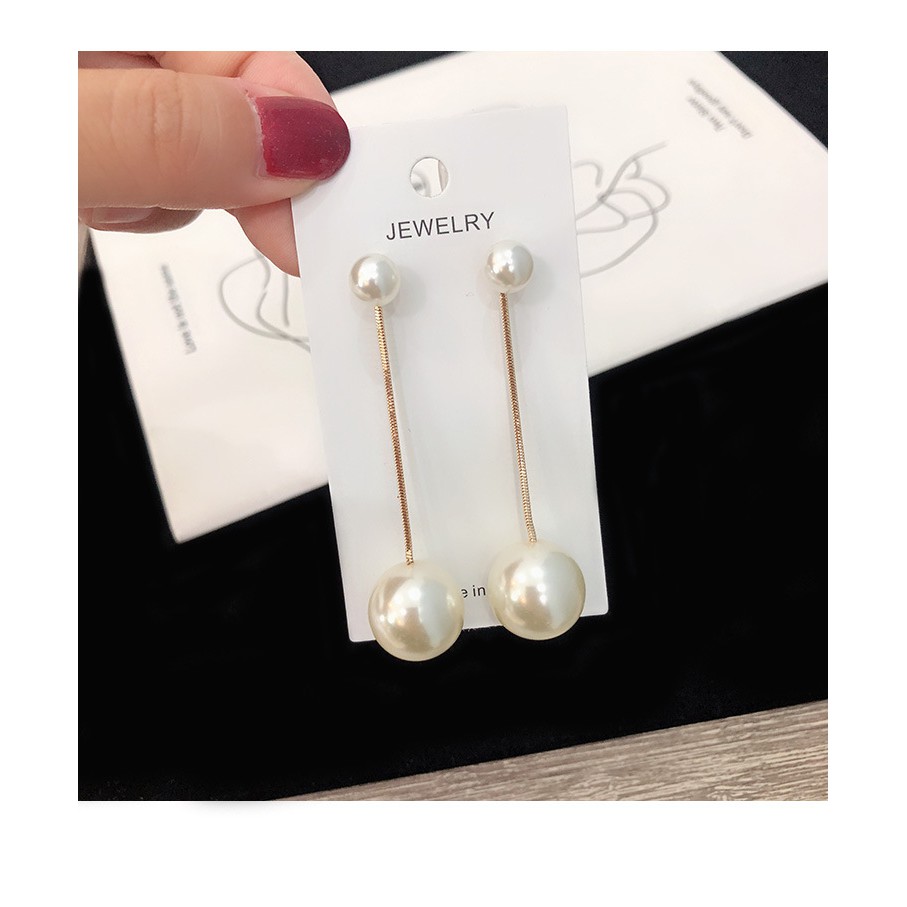 Bông tai, Khuyên tai nữ bạc 925 đính ngọc trai nhân tạo dáng dài