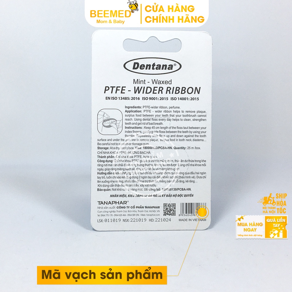 Chỉ nha khoa Dentana hương bạc hà - Chỉ cuộn kẽ xỉa răng vệ sinh chăm sóc răng miệng sau bữa ăn