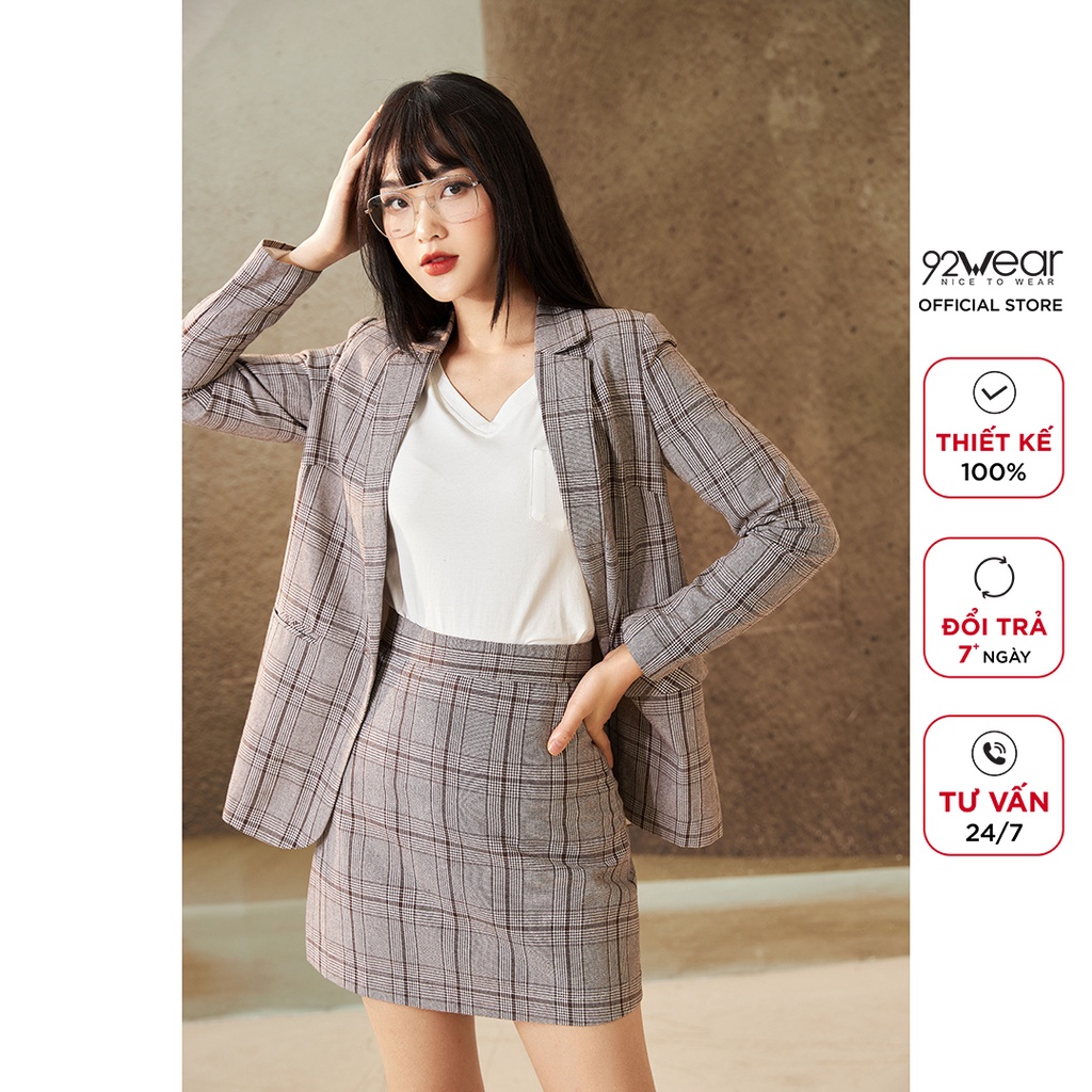 Áo vest nữ kẻ dài tay 92WEAR, kiểu dáng Hàn Quốc thanh lịch, trẻ trung VBA2154 | BigBuy360 - bigbuy360.vn