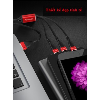 Cáp sạc 3 đầu APPACS IP,micro USB,USB Type C