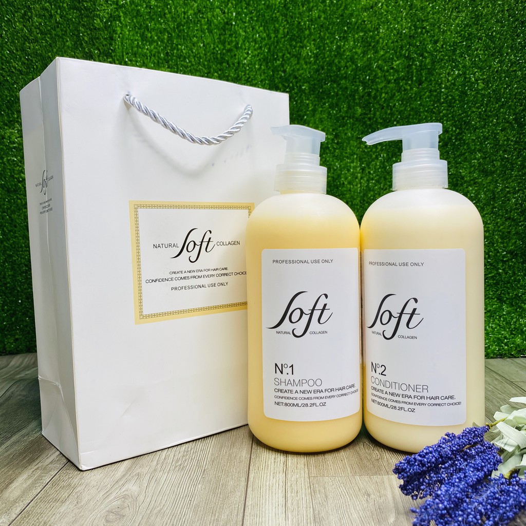 Combo Dầu Gội - Xả SOFT  Nature Collagen giúp làm giảm Gầu Nấm, Xù, Gãy Ngọn, Tái Tạo Cấu Trúc Tóc 800mlx2