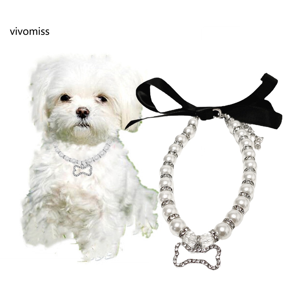Vòng cổ mặt hình chú chó đính ngọc trai nhân tạo không phai màu