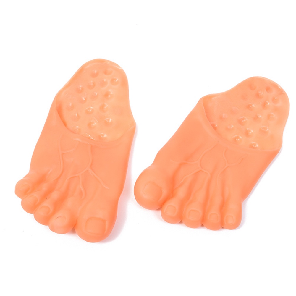 Funny slippers simulate a huge five-toe ceiling foot as Halloween props