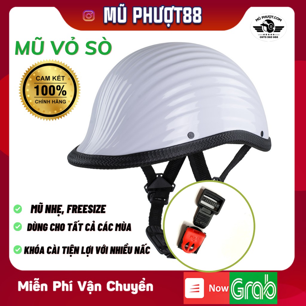 Mũ vỏ sò màu Trắng - Nón bảo hiểm nửa đầu vỏ sò nhẹ nhàng, Thời Trang, Phong Cách