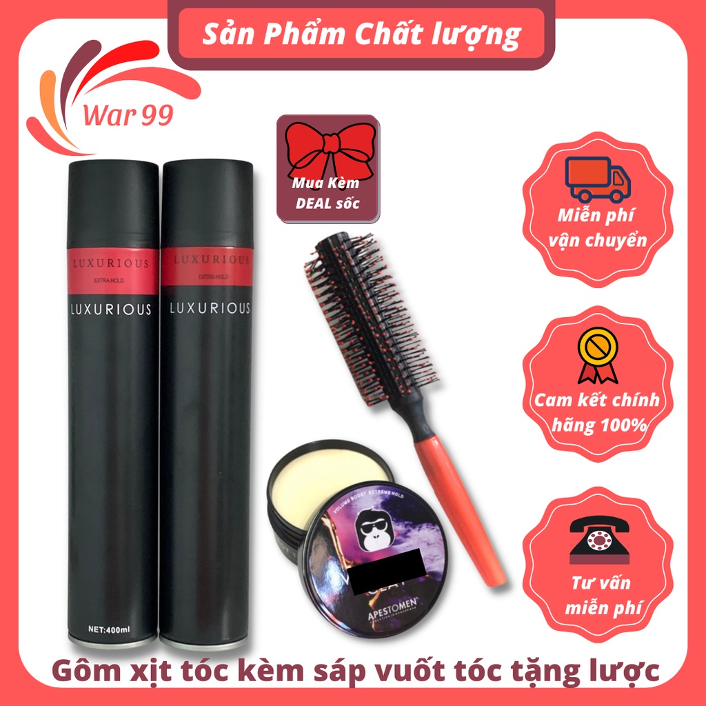 Gôm xịt tóc nam tạo kiểu giữ nếp LUXURIOUS kèm sáp vuốt tóc nam tặng lược