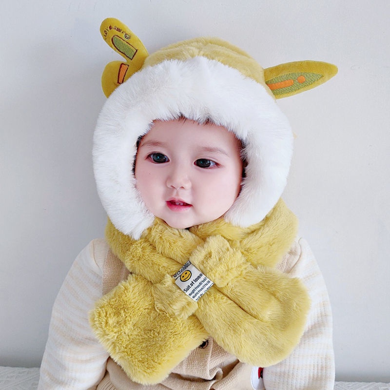 Mũ trùm đầu kèm khăn choàng cổ họa tiết hoạt hình dễ thương