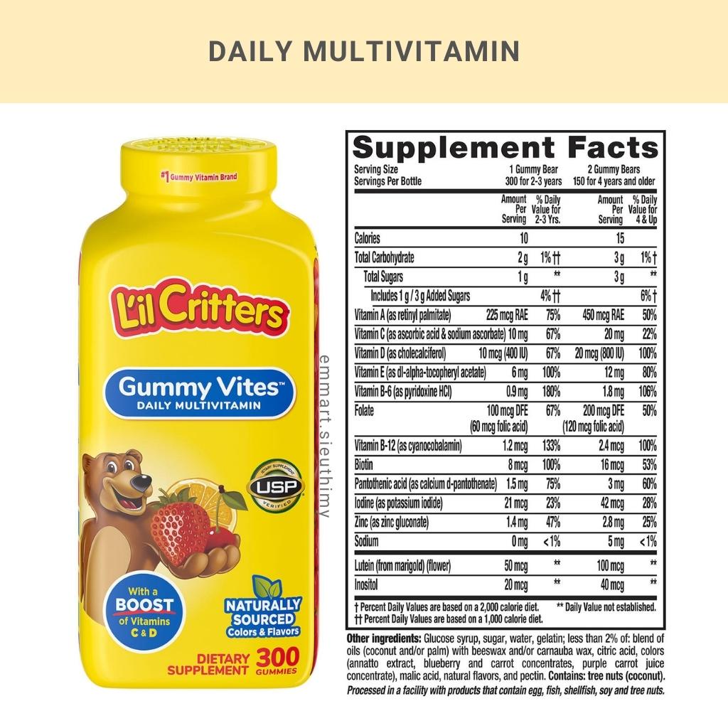 Kẹo dẻo Lil Critters Gummy Vites Daily Multivitamin 300 viên