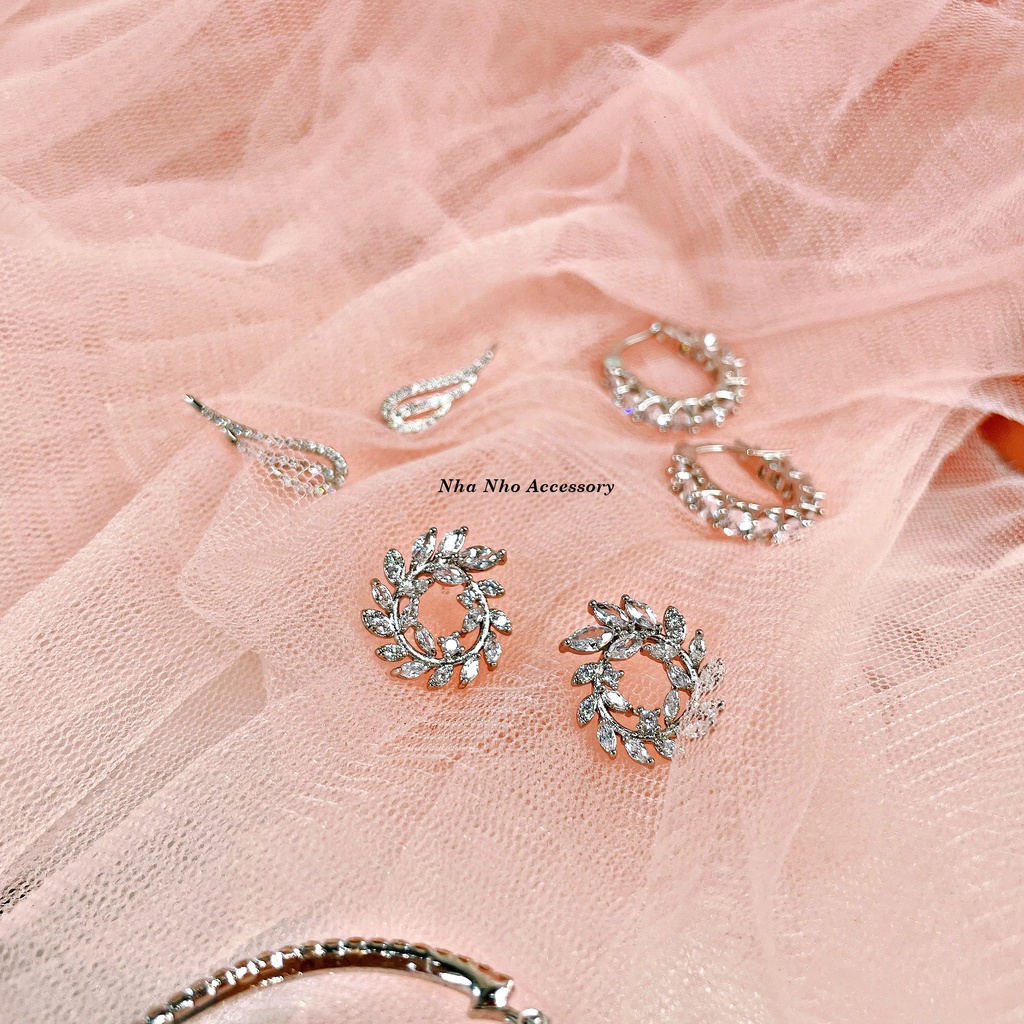 Bông Tai Đi Tiệc Bạc Zincor 925 Hình Vòng Lá Hở NHÀ NHỎ 1307