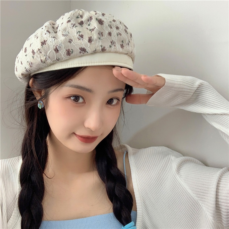 Mũ Beret Vải Ren Thêu Hoa Thoáng Khí Thời Trang Mùa Hè Xinh Xắn Cho Nữ