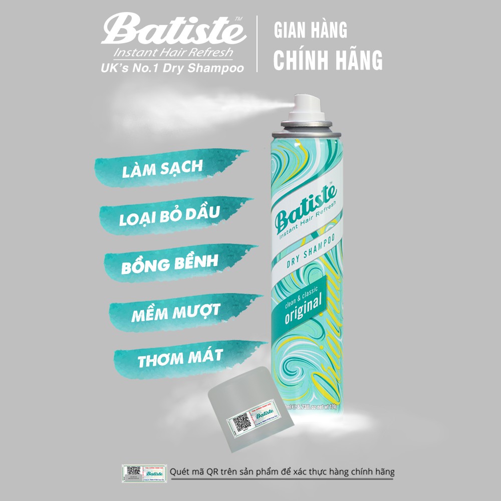 Dầu gội khô Batiste Dry Shampoo 200ml