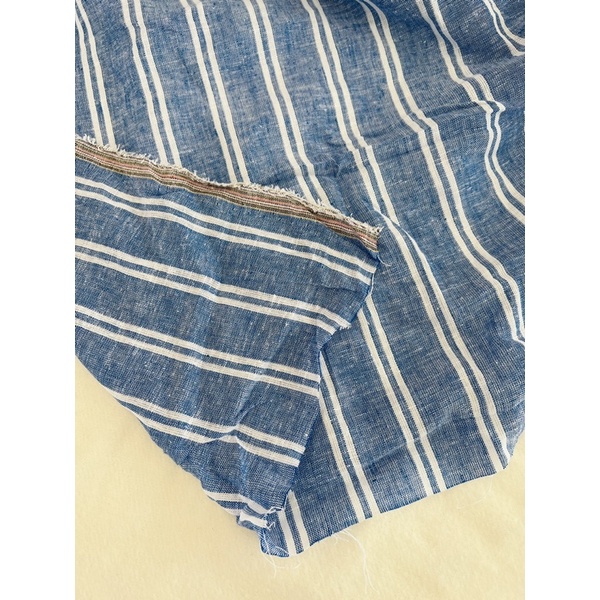 Vải linen sọc xanh denim