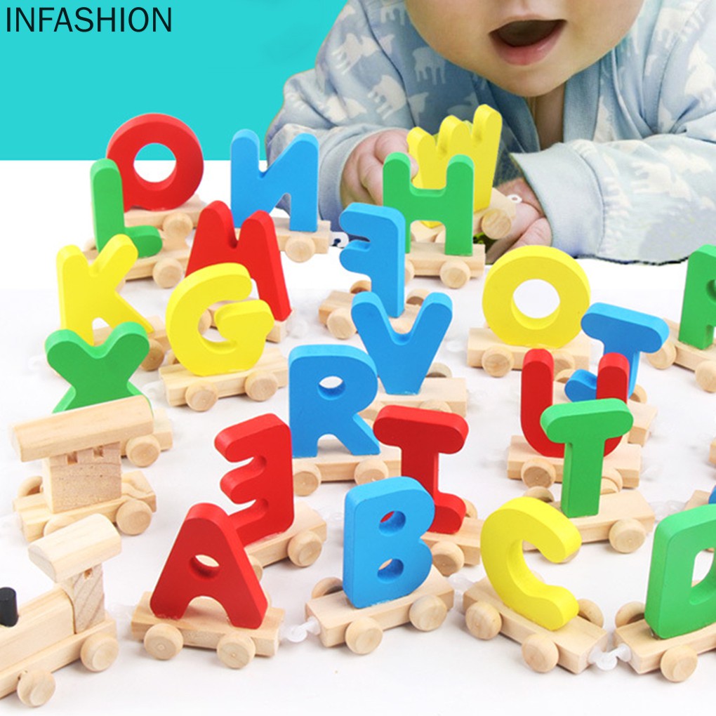 Bộ Đồ Chơi Xe Lửa In Chữ Cái Bằng Gỗ Cho Bé