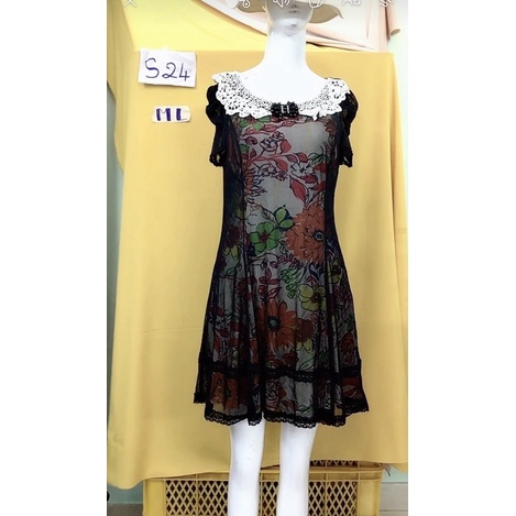 đầm thun hoa phối lưới thon dáng size M/L.S24