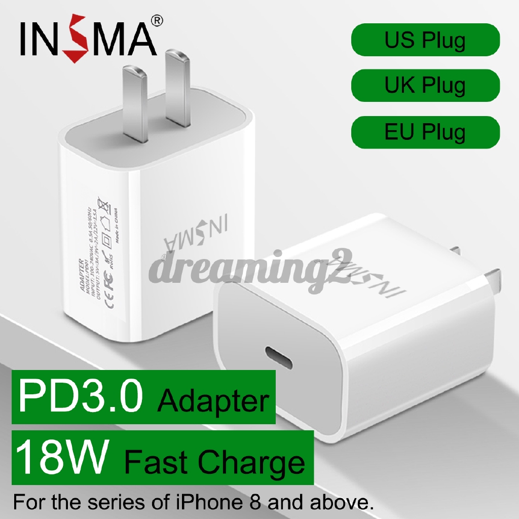 Củ sạc nhanh insma 18w usb type c pd3.0 chuyên dụng cho iphone apple