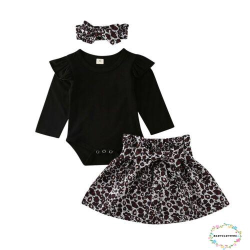 ღWSVღNewborn Baby Girl Autumn Winter Long Sleeve Romper Bodysuit Leopard Skirt Headband Outfits Set