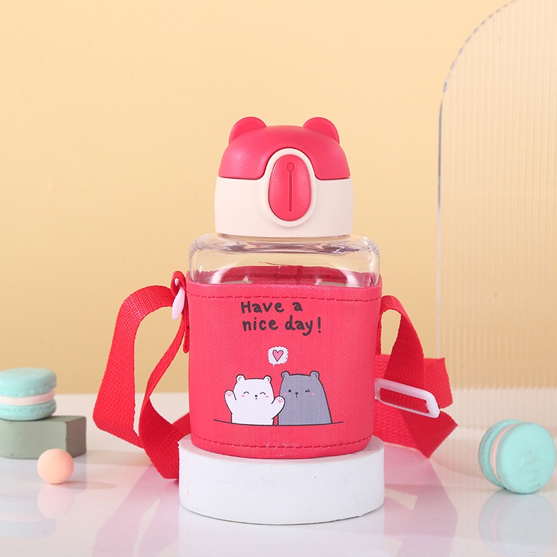 Bình Nước cute 600ml đẹp xinh Xắn dễ thương Cho Bé mang Đi Học Kèm Ống Hút Và Túi Vải - LANA QUEEN
